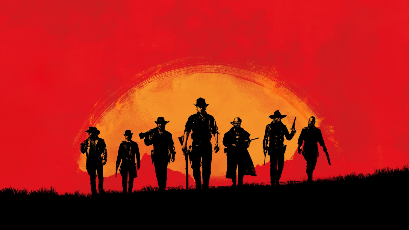 Red Dead Redemption 2, Red Dead Redemption, Rockstar Games, Red, Silhouette. Wallpaper in 1366x768 Resolution
