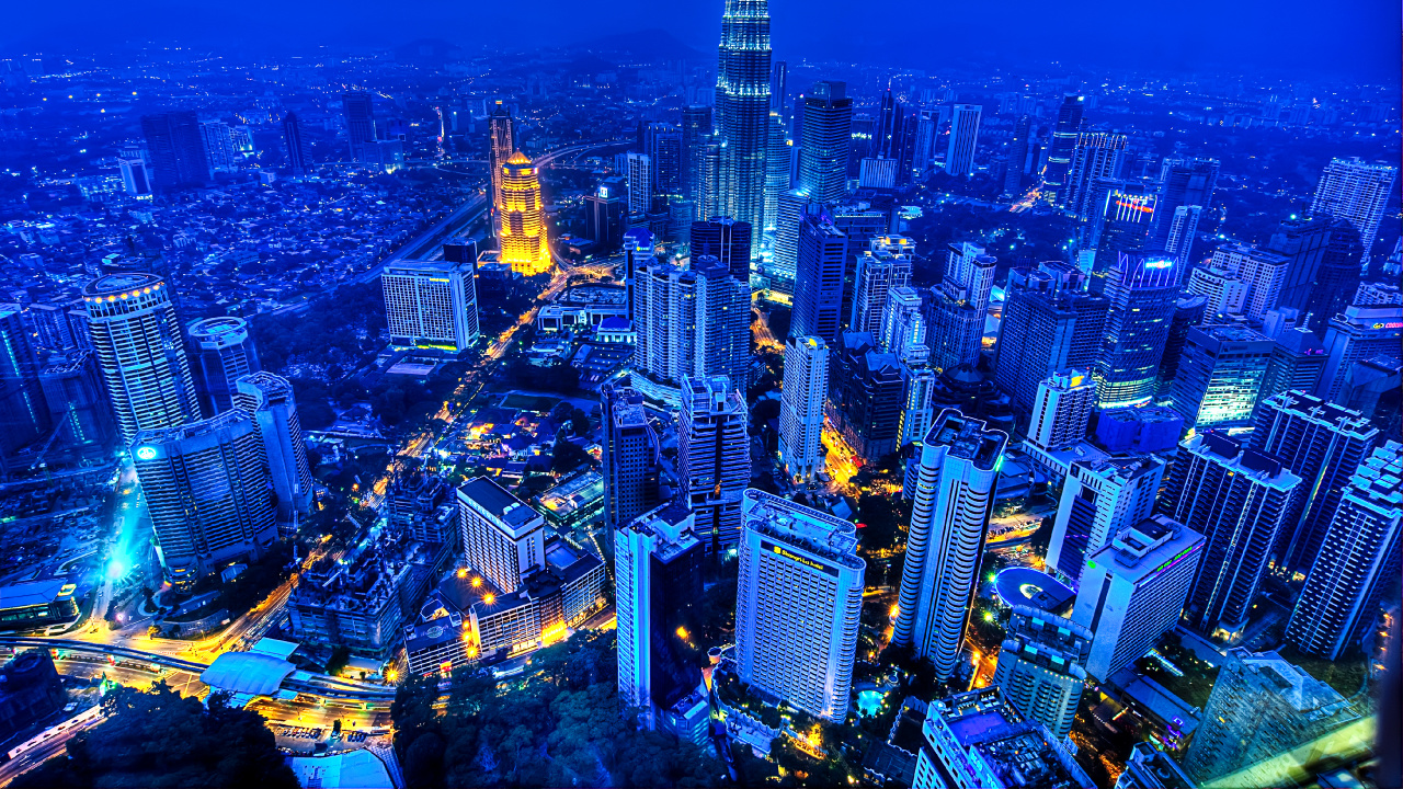 Aerial View of City Buildings During Night Time. Wallpaper in 1280x720 Resolution