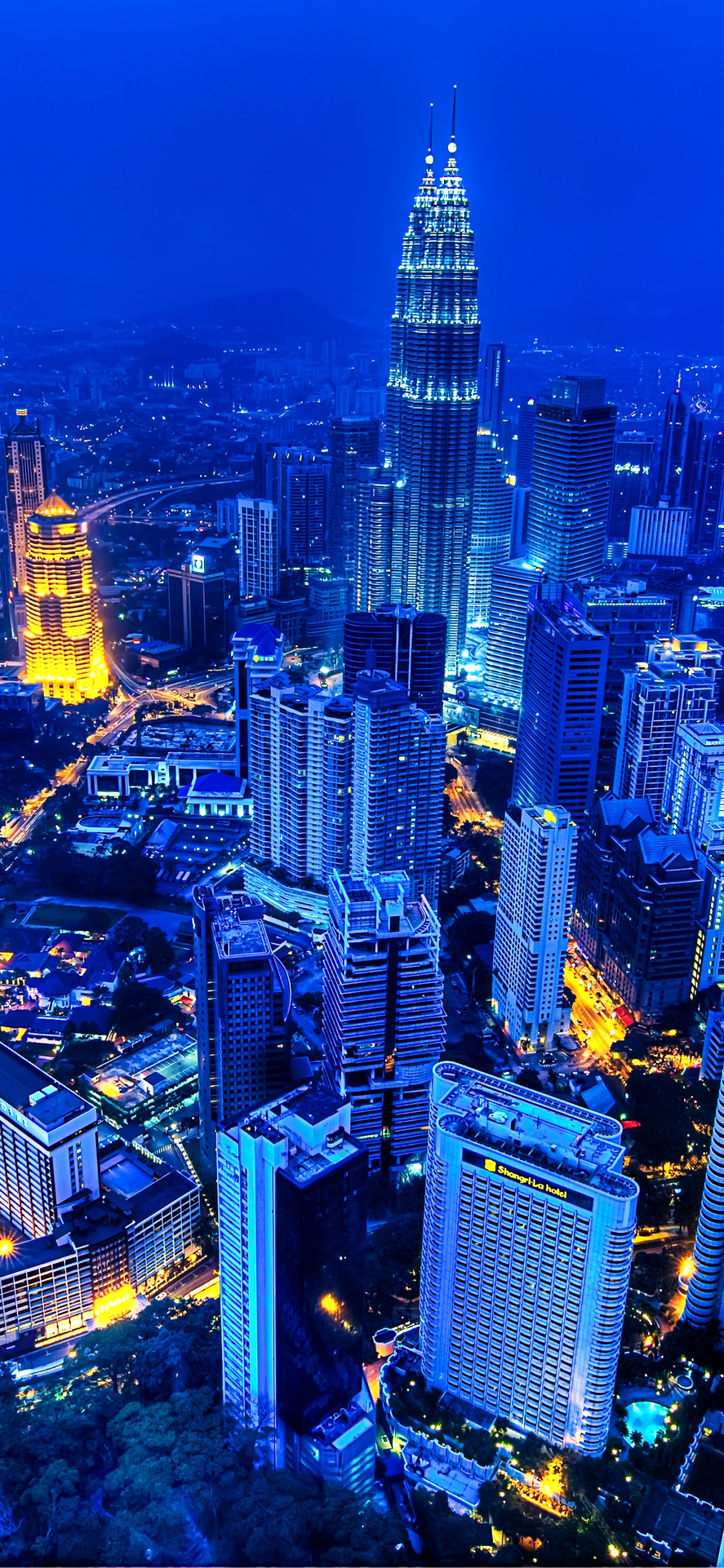 Vista Aérea de Los Edificios de la Ciudad Durante la Noche.. Wallpaper in 1125x2436 Resolution