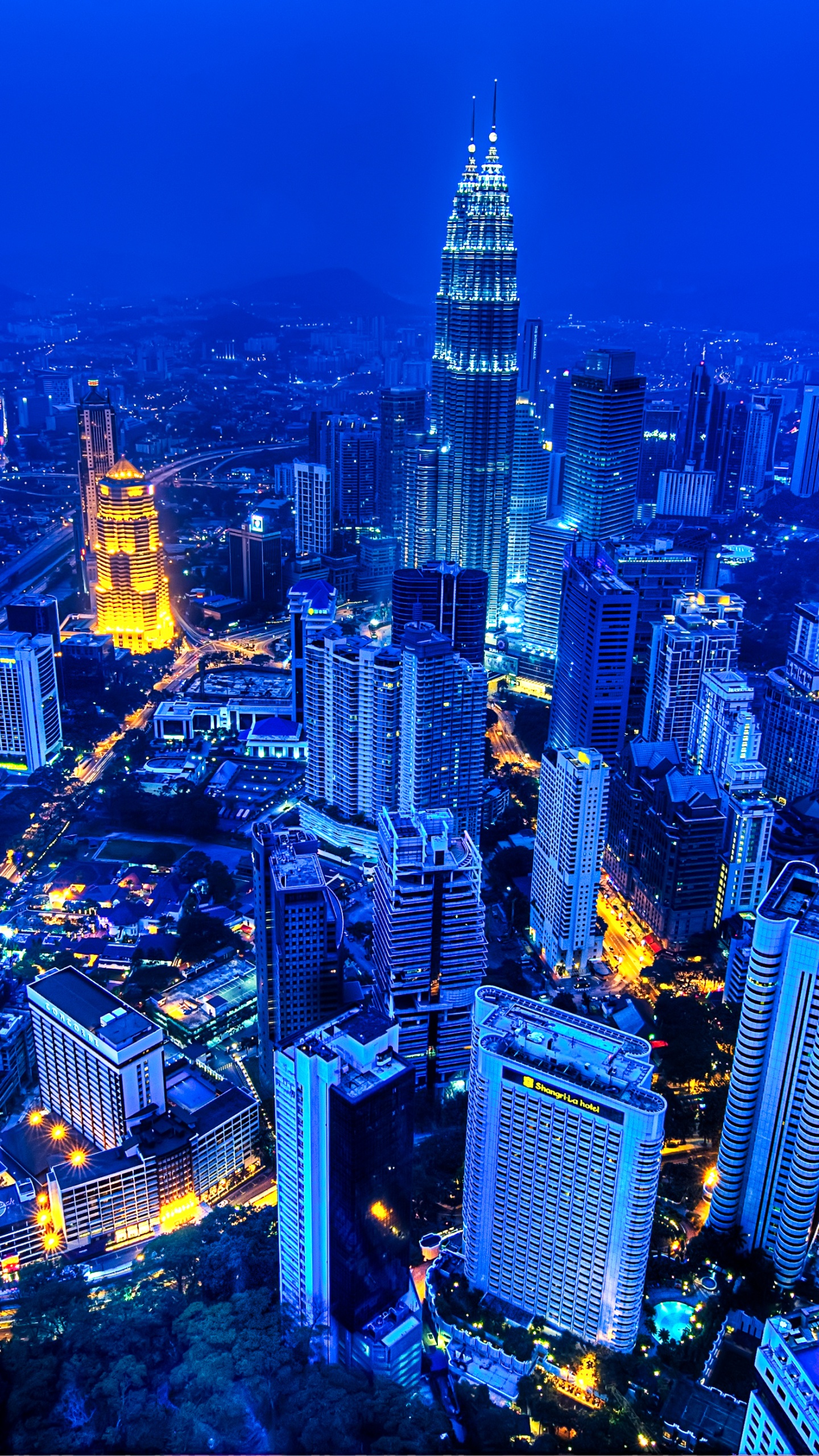 Vista Aérea de Los Edificios de la Ciudad Durante la Noche.. Wallpaper in 1440x2560 Resolution