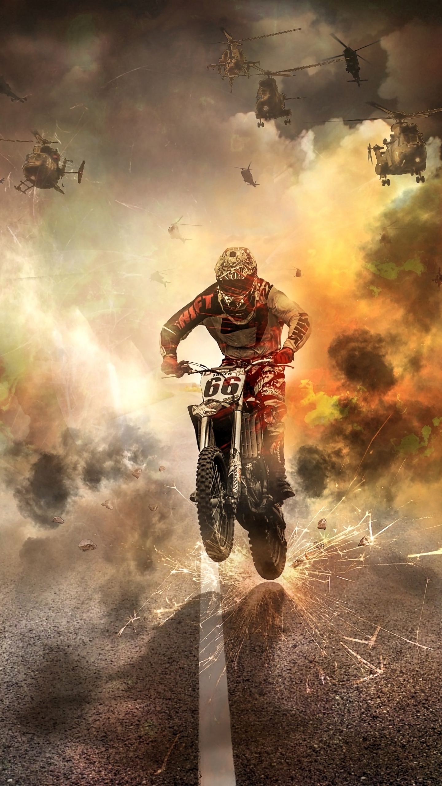 Man in Red and Black Jacket and Black Pants Riding on Bicycle. Wallpaper in 1440x2560 Resolution