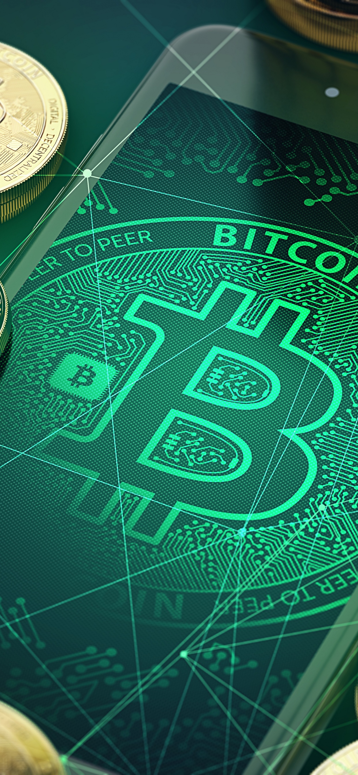 Green and Silver Round Coins. Wallpaper in 1242x2688 Resolution