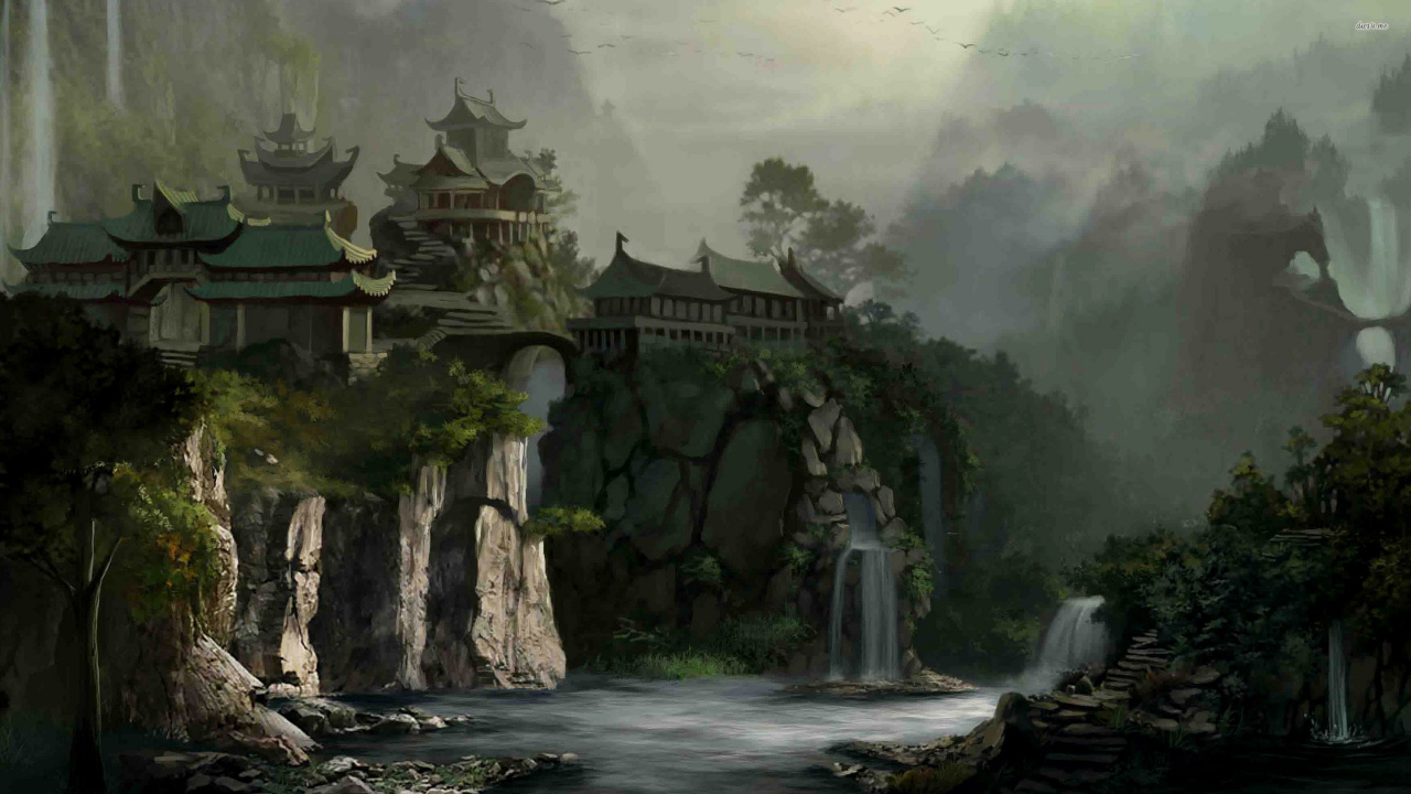 Braunes Und Graues Betongebäude in Der Nähe Von Wasserfällen. Wallpaper in 1280x720 Resolution