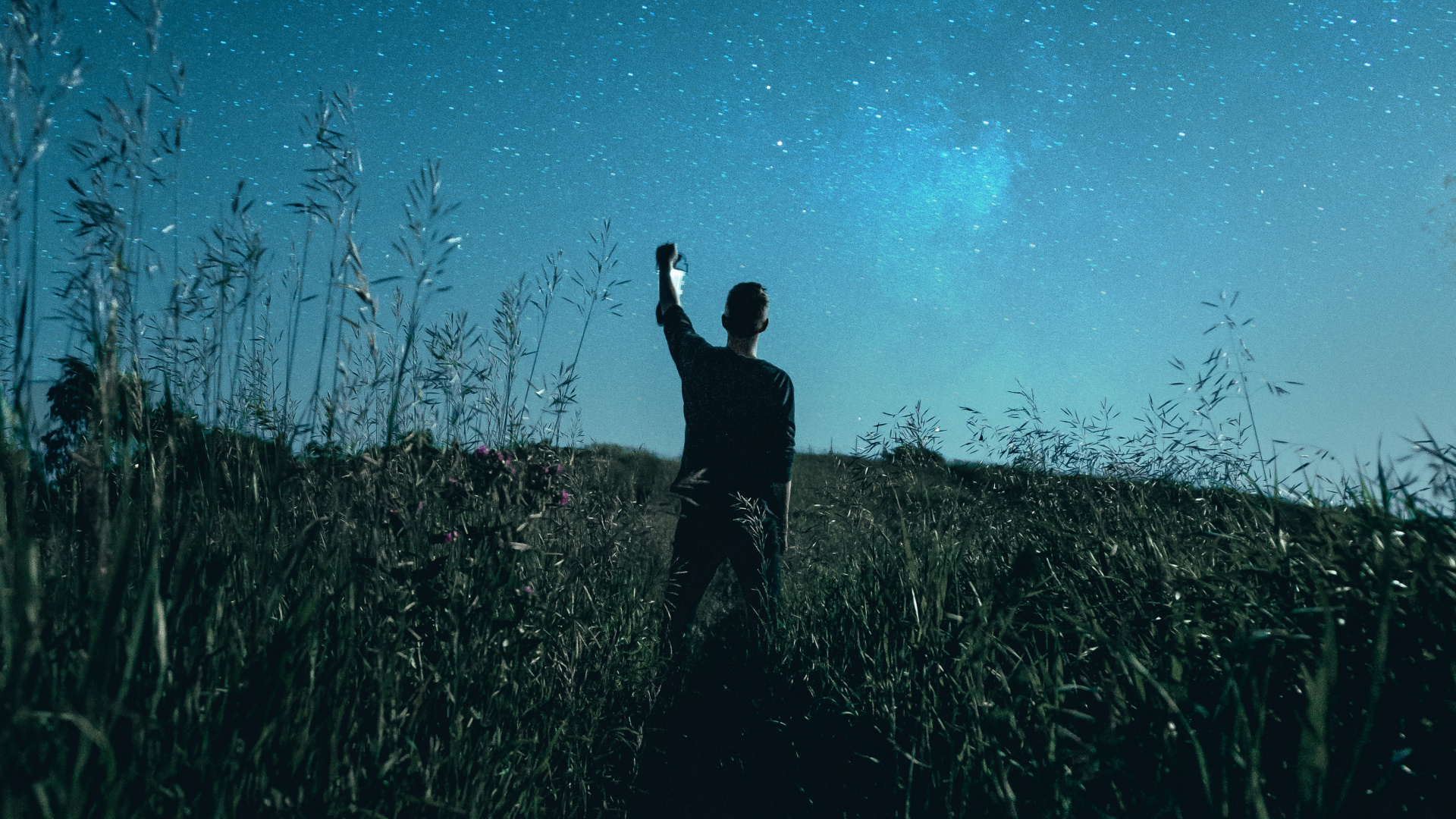 People in Nature, Blue, Darkness, Night, Grass. Wallpaper in 1920x1080 Resolution