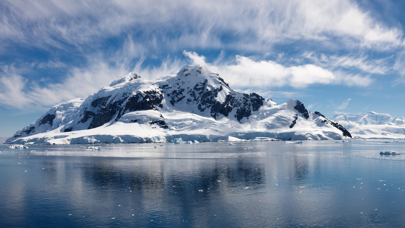 Nieve, Mar, Isla, Montaña, Capa de Hielo Polar. Wallpaper in 1366x768 Resolution