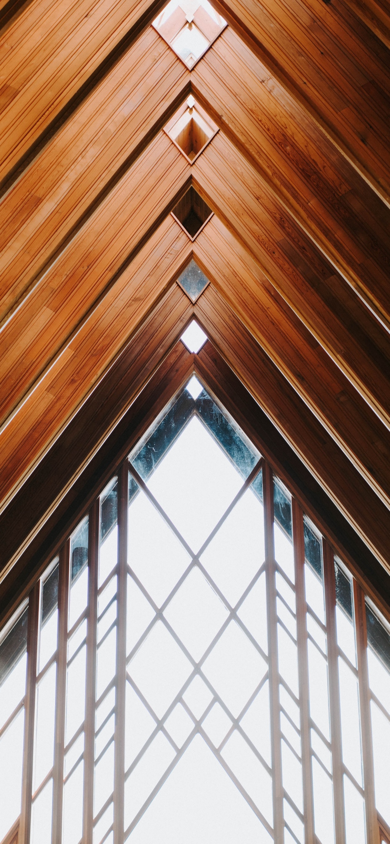 Brown Wooden Ceiling With Glass Windows. Wallpaper in 1242x2688 Resolution