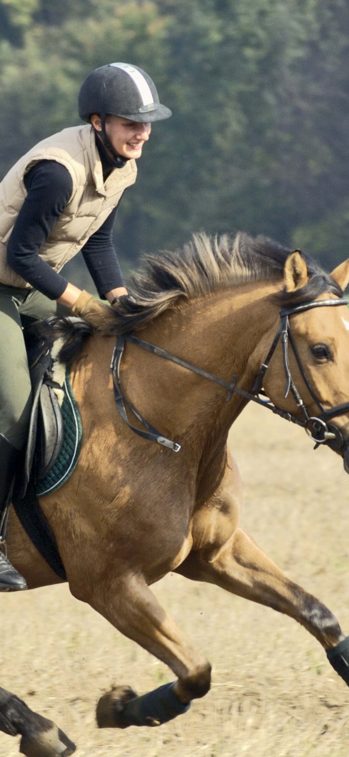 Man in Black Jacket Riding Brown Horse During Daytime. Wallpaper in 1125x2436 Resolution