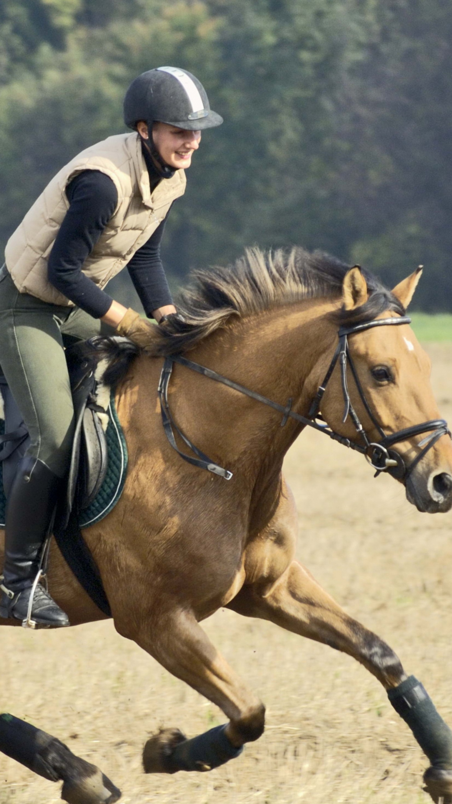 Man in Black Jacket Riding Brown Horse During Daytime. Wallpaper in 1440x2560 Resolution