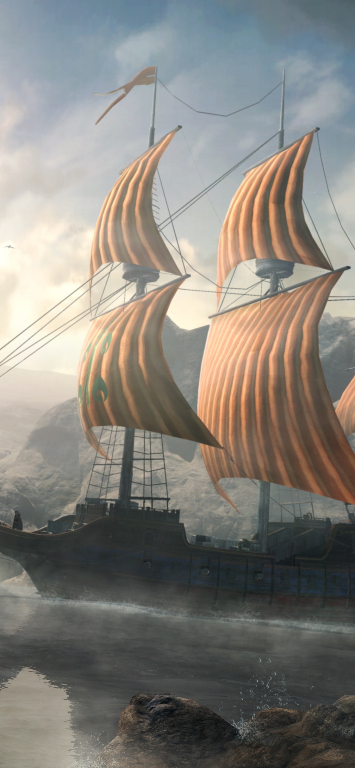 Braunes Segelboot Auf Dem Wasser. Wallpaper in 1242x2688 Resolution