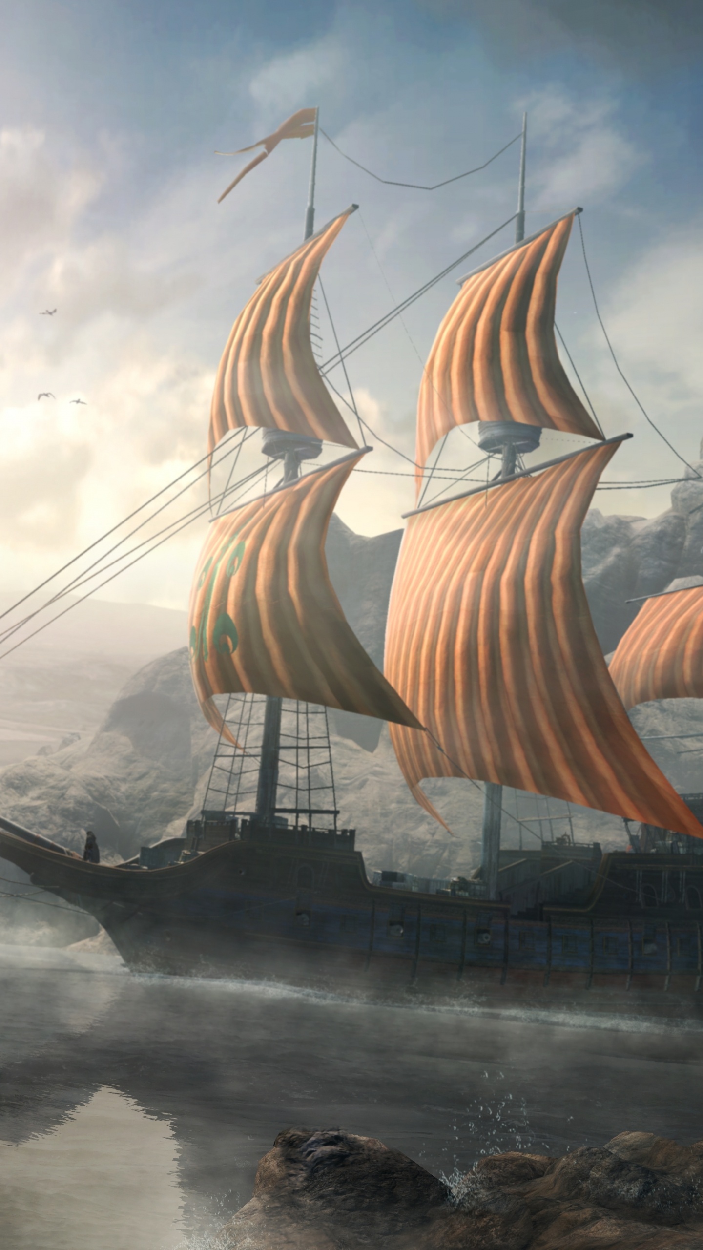 Braunes Segelboot Auf Dem Wasser. Wallpaper in 1440x2560 Resolution