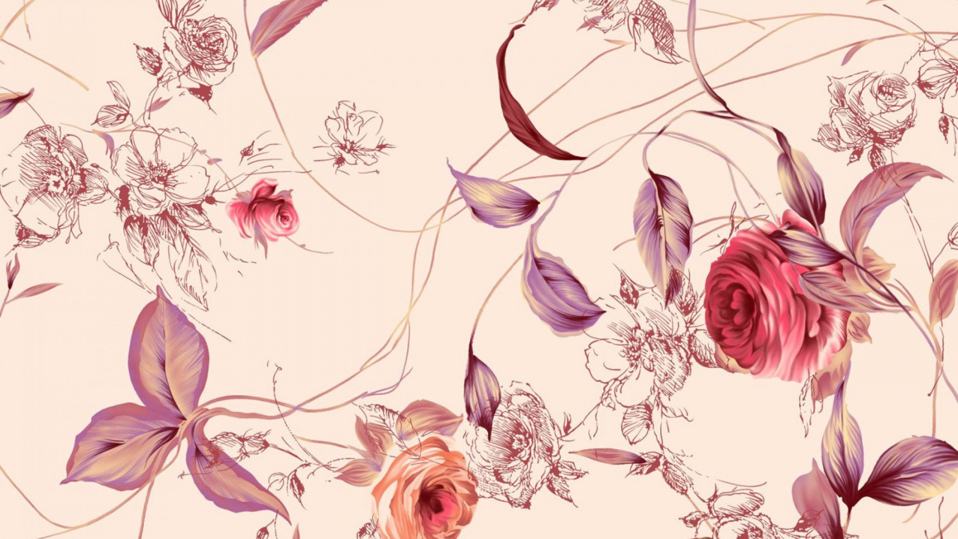 Pink and Brown Flower Illustration. Wallpaper in 1920x1080 Resolution