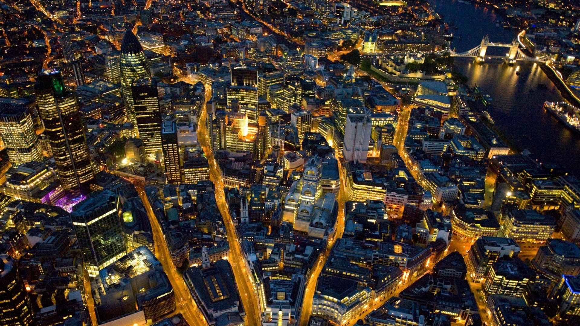 Aerial View of City Buildings During Night Time. Wallpaper in 1920x1080 Resolution