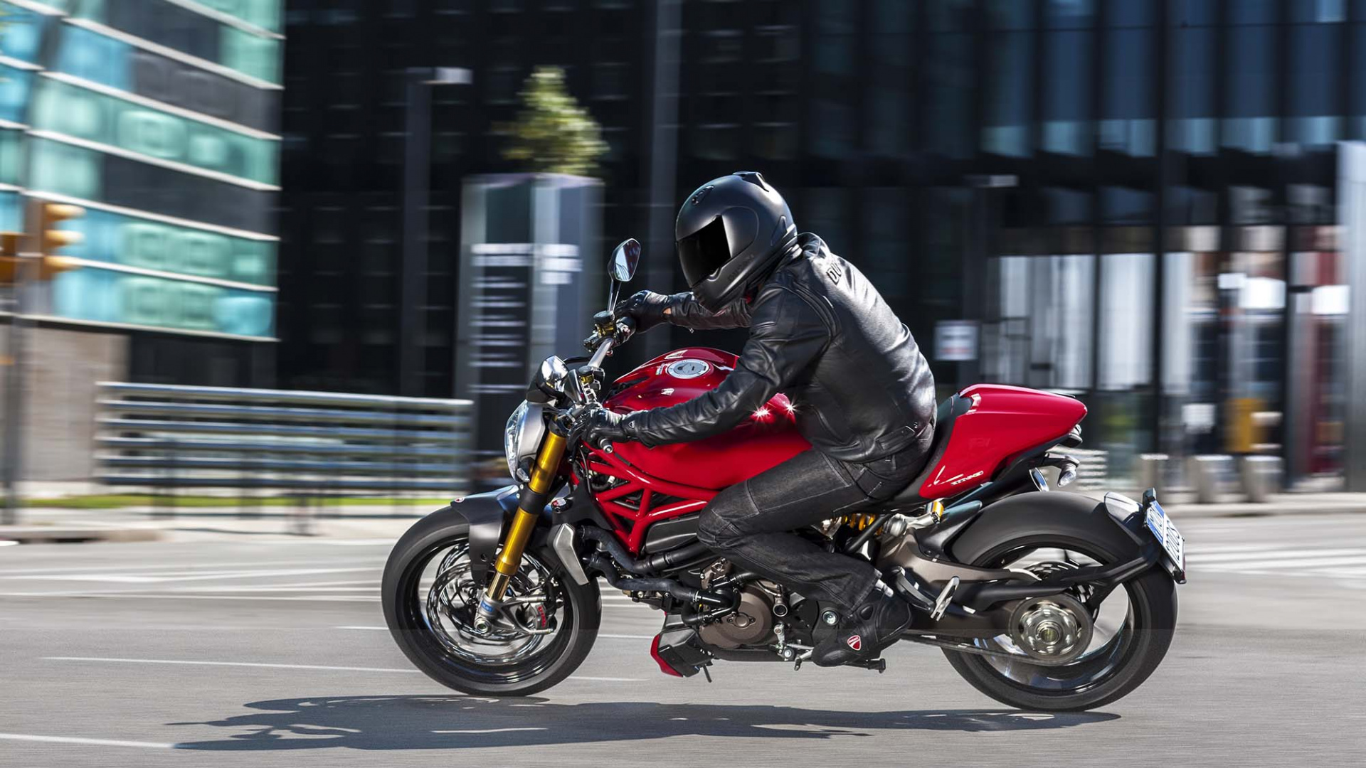 Man in Black Jacket Riding Red and Black Sports Bike. Wallpaper in 1920x1080 Resolution