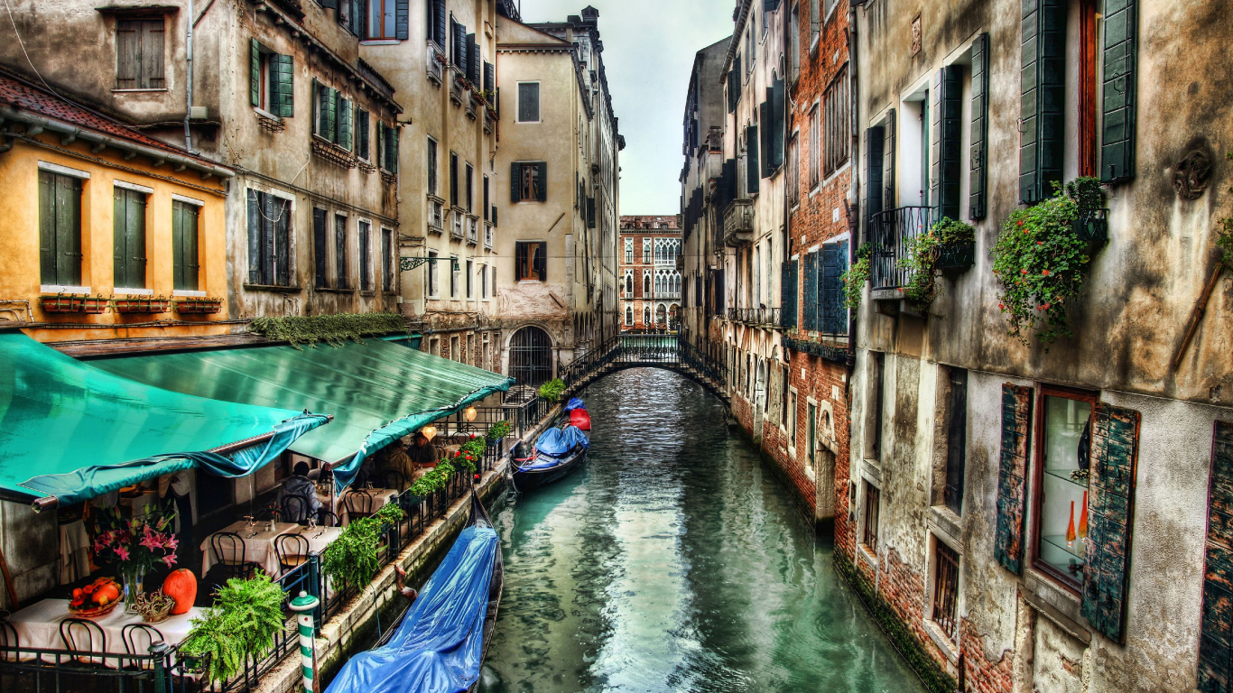 威尼斯, 运河, 滑雪缆车, 巷子里, 旅游业 壁纸 1366x768 允许