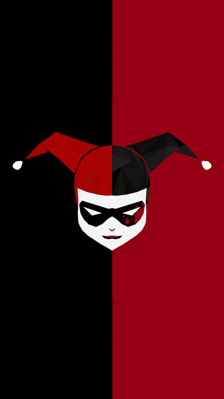 Harley Quinn, Minimalism, Joker, Red, Supervillain. Wallpaper in 750x1334 Resolution