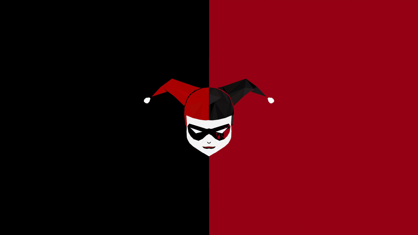 Harley Quinn, Minimalisme, Joker, Red, Supervillain. Wallpaper in 1366x768 Resolution