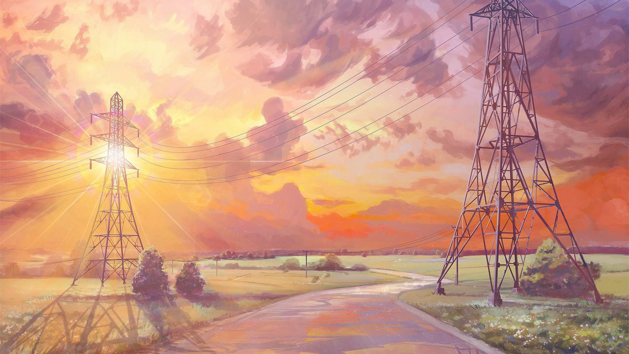 艺术, 电力, 发射塔, 余辉, 电力供应 壁纸 1280x720 允许