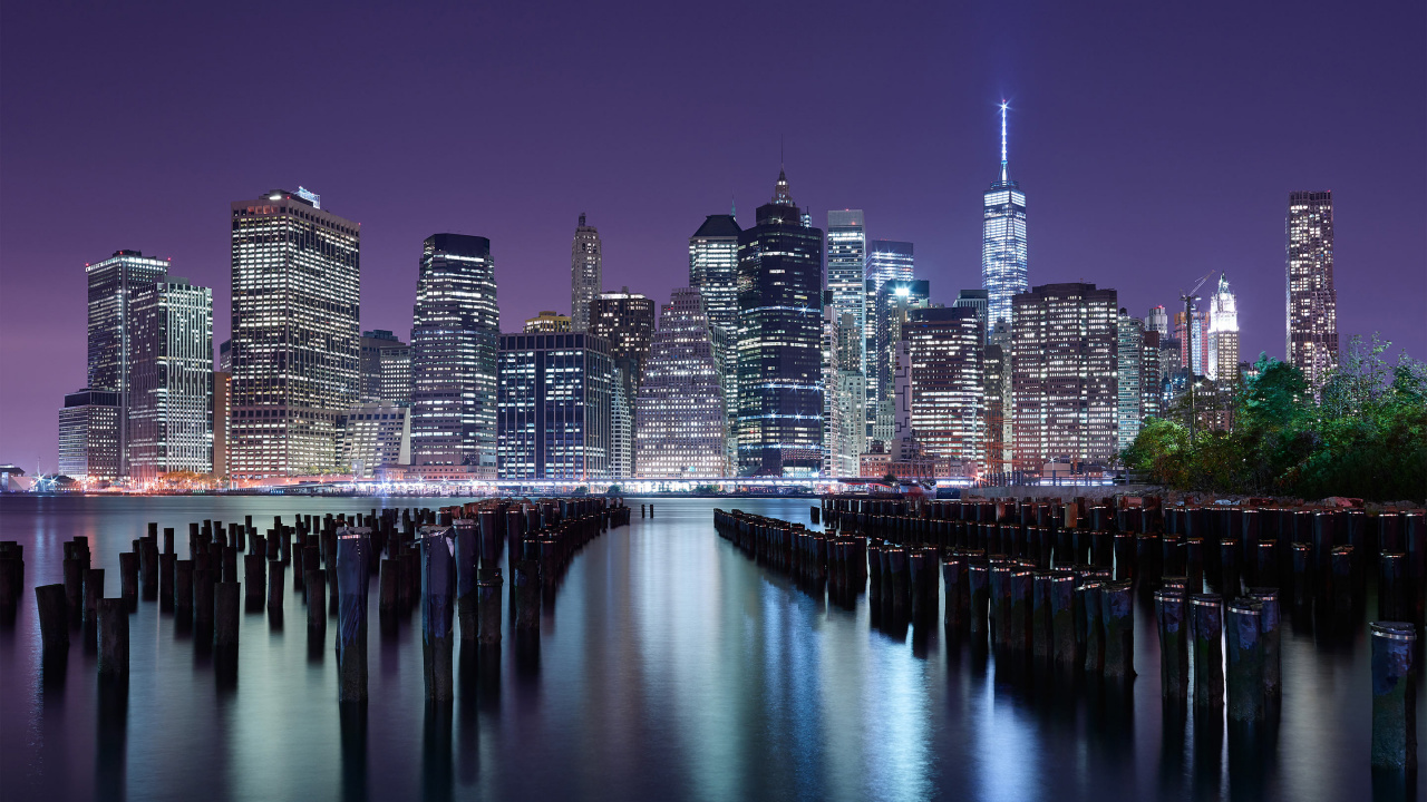 Skyline Der Stadt Bei Nacht Night. Wallpaper in 1280x720 Resolution