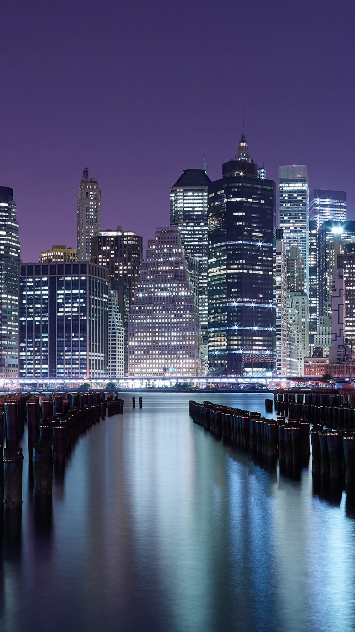 Skyline Der Stadt Bei Nacht Night. Wallpaper in 720x1280 Resolution