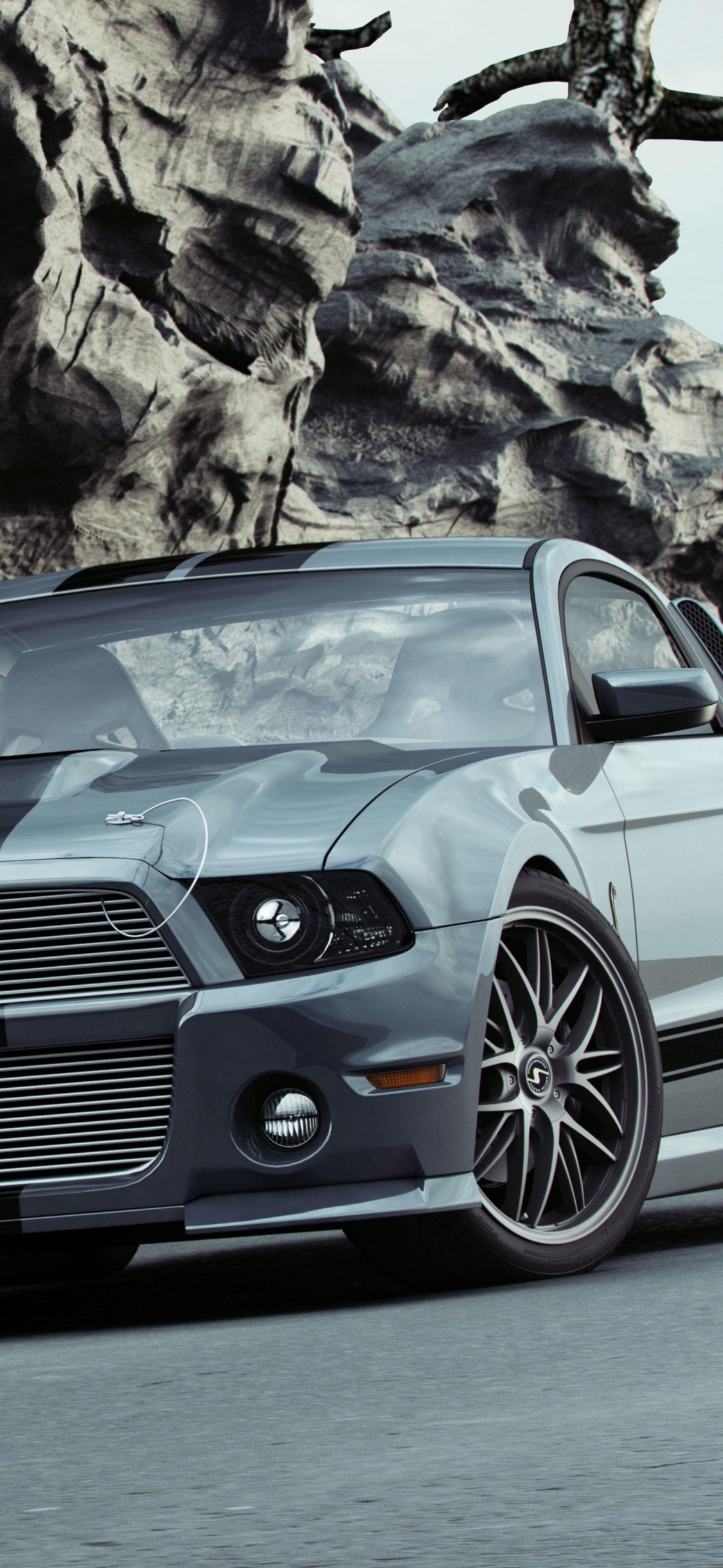 Coche Mercedes Benz Negro en la Carretera. Wallpaper in 1125x2436 Resolution