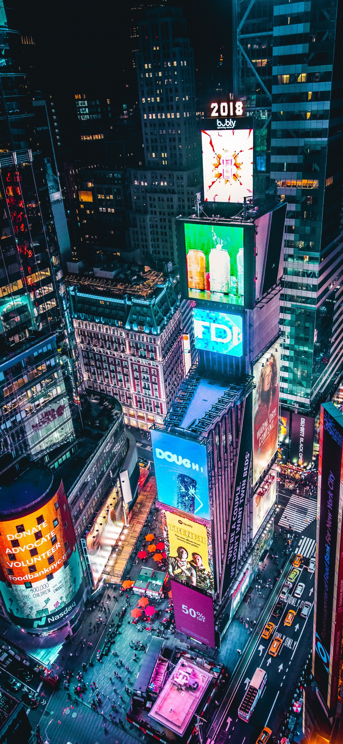 Times Square, Night, City, Building, Skyscraper. Wallpaper in 1125x2436 Resolution