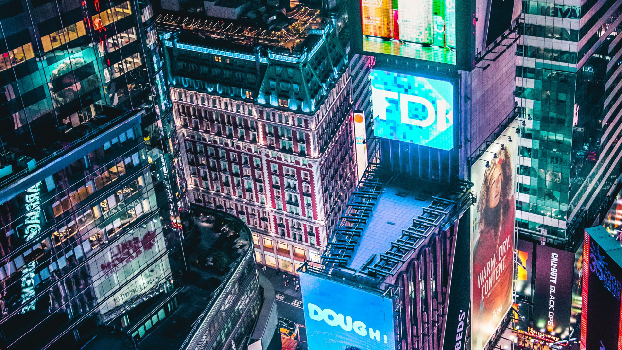 Times Square, Nuit, Bâtiment, Gratte-ciel, Paysage Urbain. Wallpaper in 1280x720 Resolution