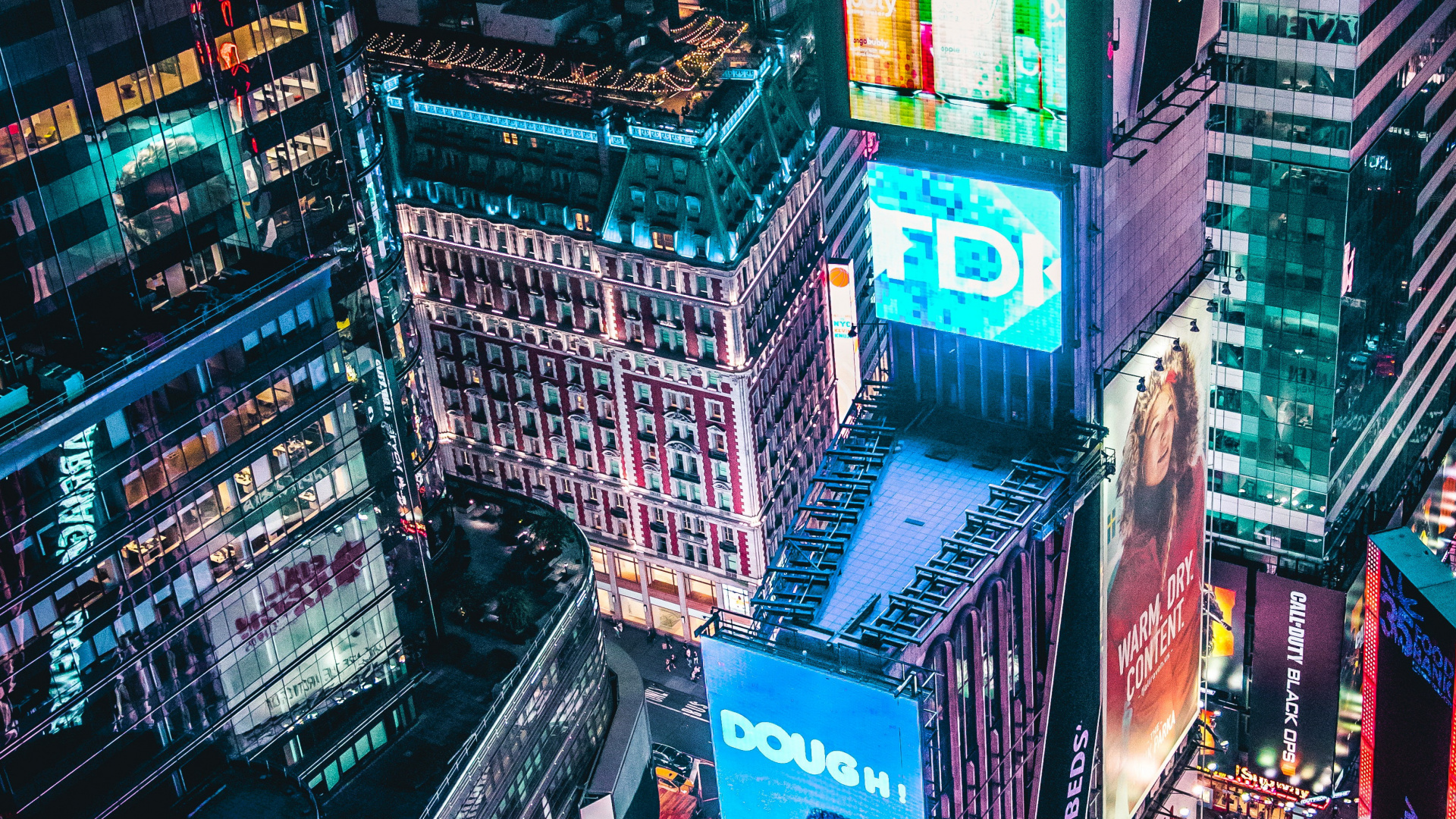 Times Square, Nuit, Bâtiment, Gratte-ciel, Paysage Urbain. Wallpaper in 1920x1080 Resolution