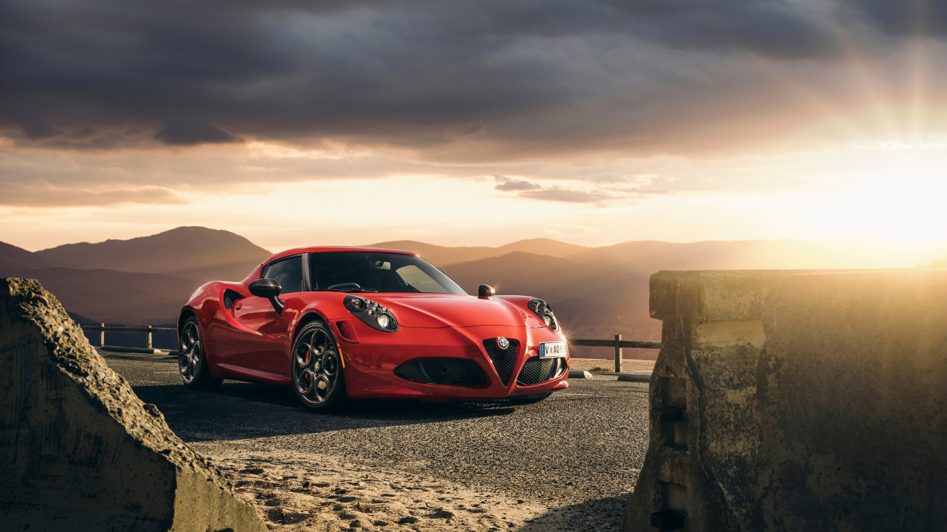 Red Ferrari 458 Italia on Brown Sand During Sunset. Wallpaper in 1366x768 Resolution