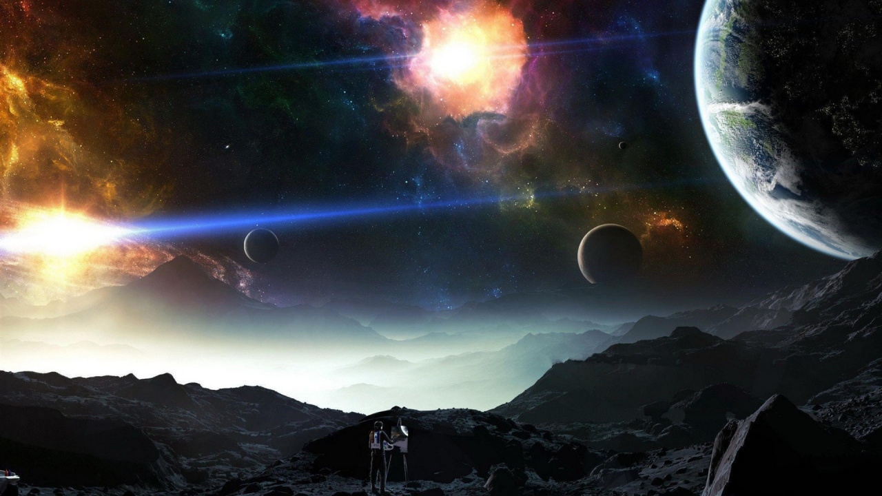 Silhouette of Mountains Under Starry Night. Wallpaper in 1280x720 Resolution