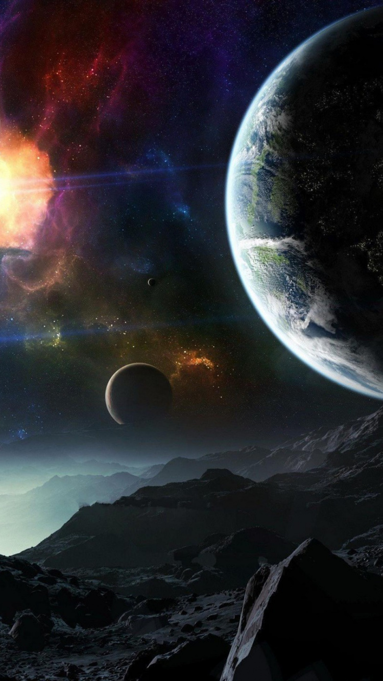 Silhouette of Mountains Under Starry Night. Wallpaper in 750x1334 Resolution