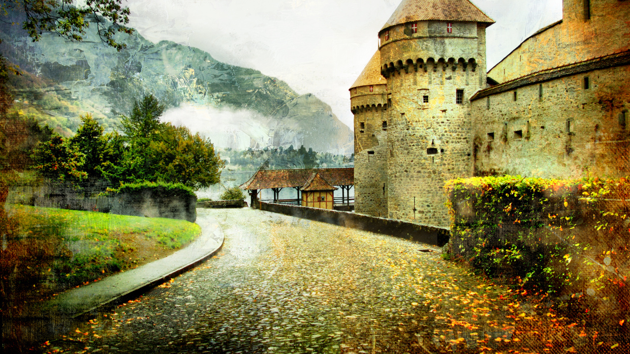 Château en Béton Brun Près de la Rivière. Wallpaper in 1280x720 Resolution