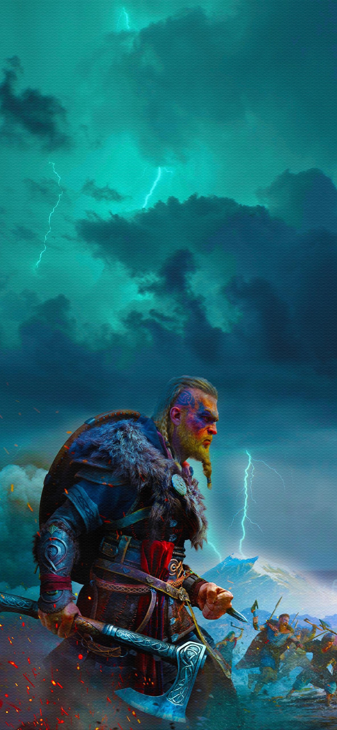 Assassins Creed Valhalla, Azure, Kunst, Farbe, Malerei. Wallpaper in 1125x2436 Resolution