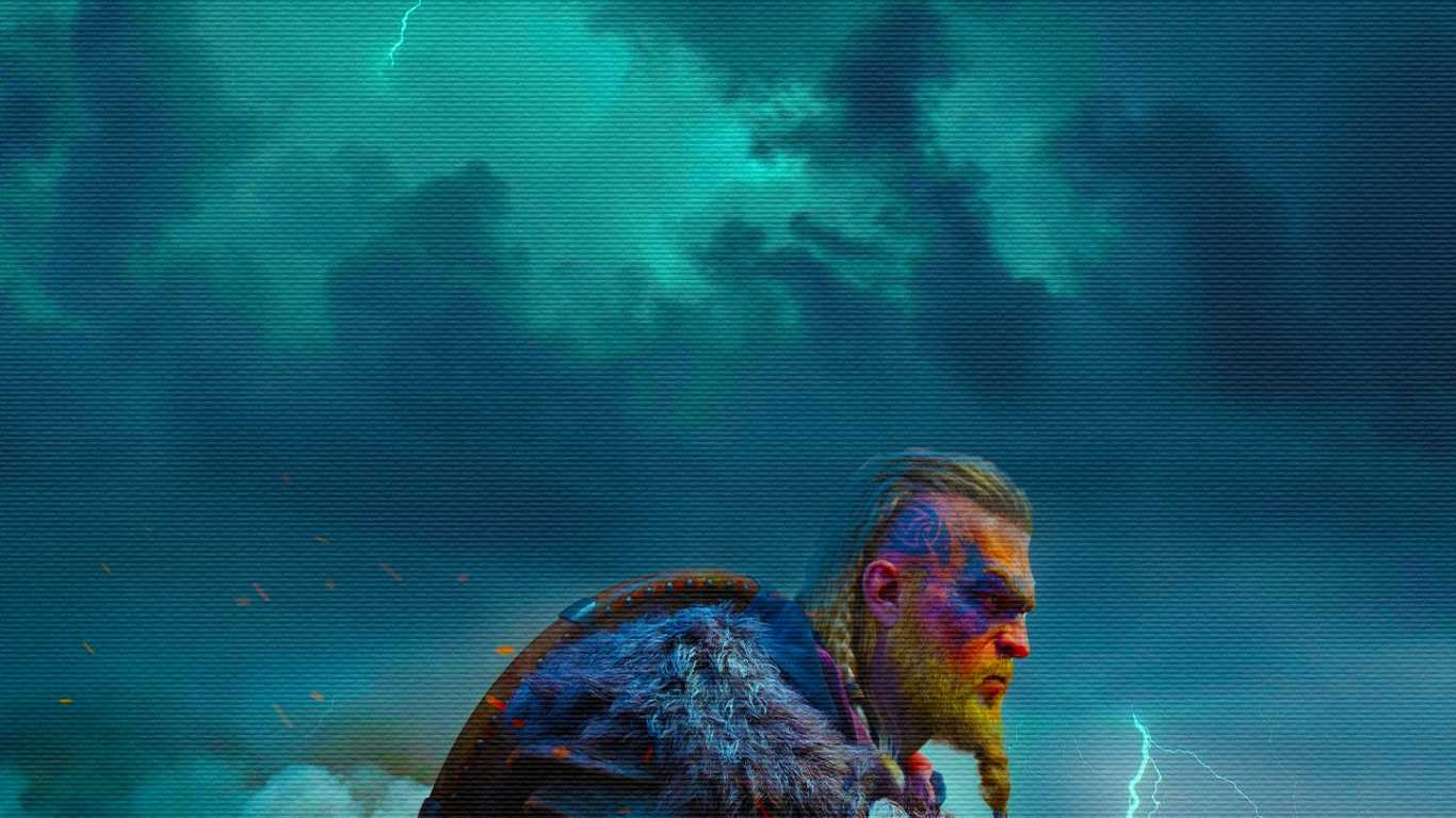 Assassins Creed Valhalla, Azure, Kunst, Farbe, Malerei. Wallpaper in 1366x768 Resolution