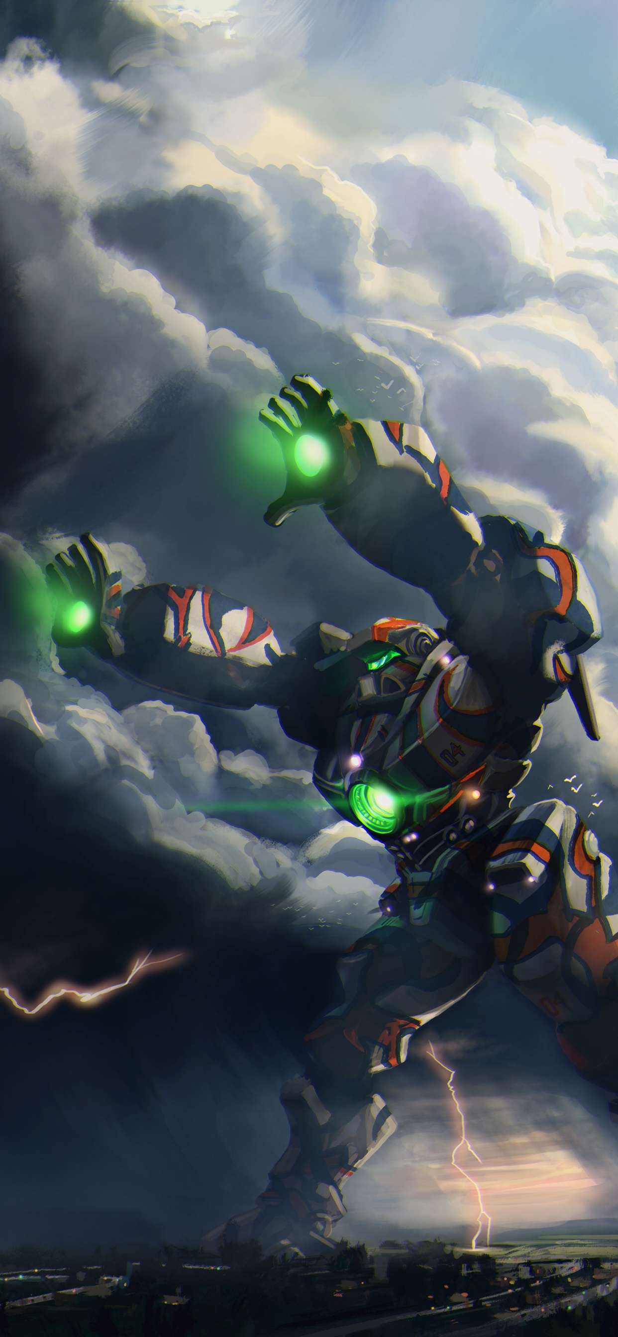 Illustration de Robot Vert et Noir. Wallpaper in 1242x2688 Resolution