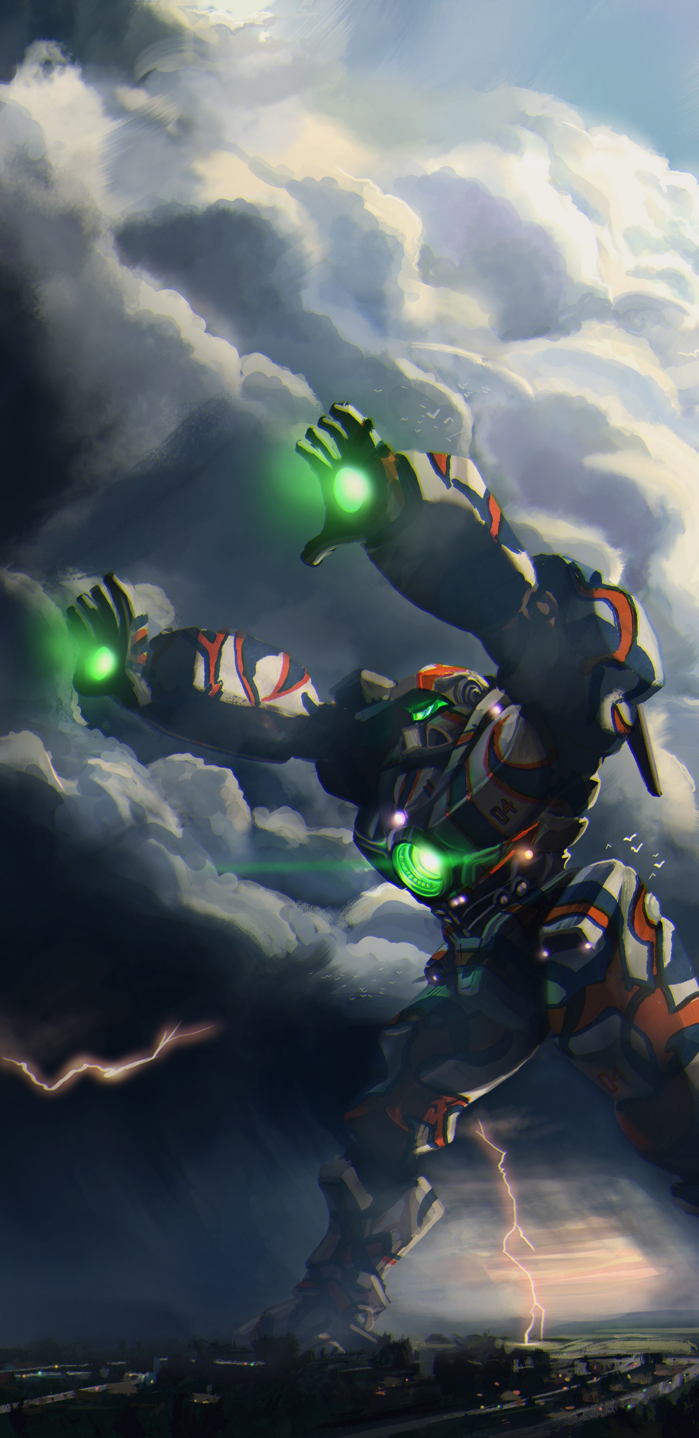 Grüne Und Schwarze Roboterillustration. Wallpaper in 1440x2960 Resolution