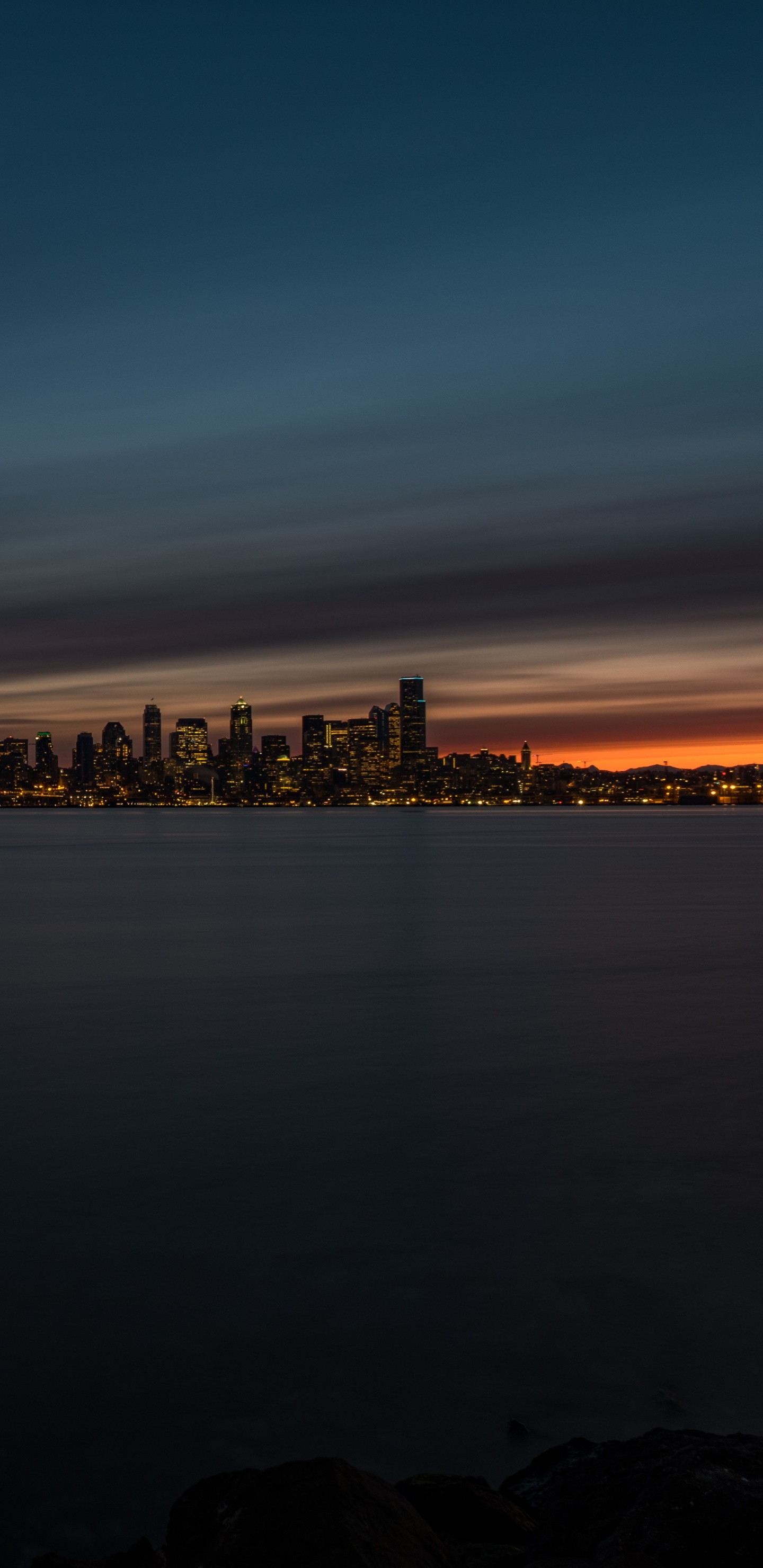 西雅图, 地平线, 晚上, 光, 反射 壁纸 1440x2960 允许