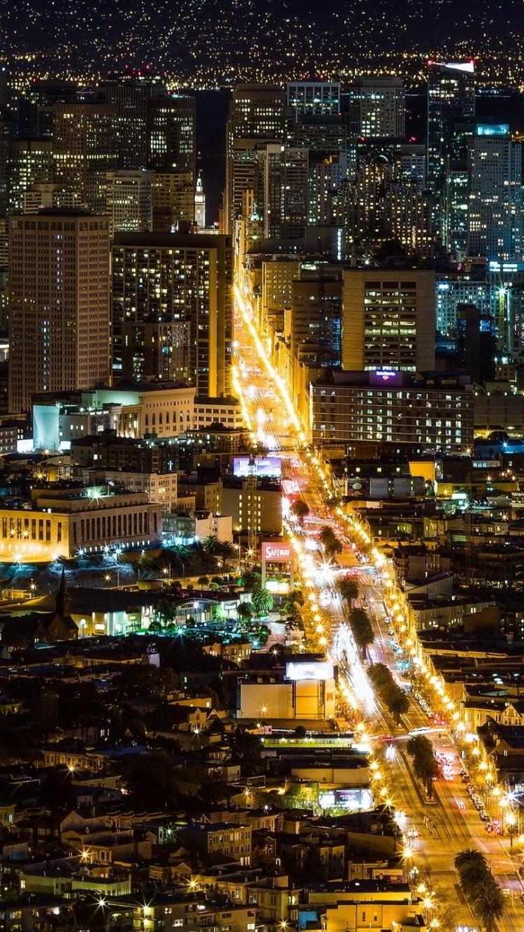 Vue Aérienne de la Ville Pendant la Nuit. Wallpaper in 750x1334 Resolution