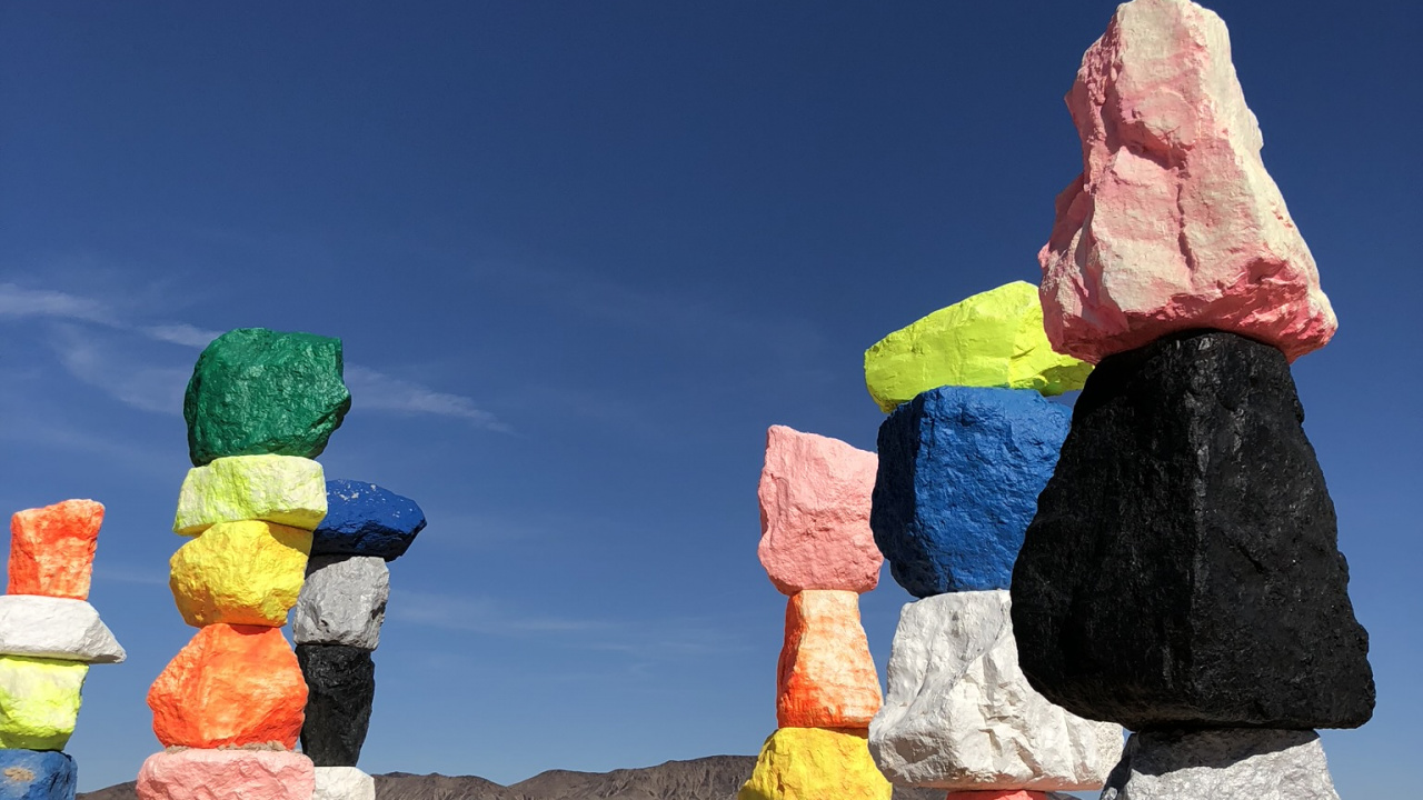 Las Vegas, Usa, Seven Magic Mountains, Rock, Sand. Wallpaper in 1280x720 Resolution