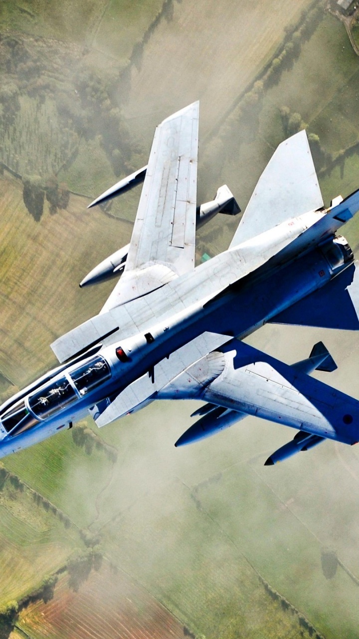 Avión Jet Blanco y Azul Volando Sobre el Campo de Hierba Verde Durante el Día. Wallpaper in 720x1280 Resolution