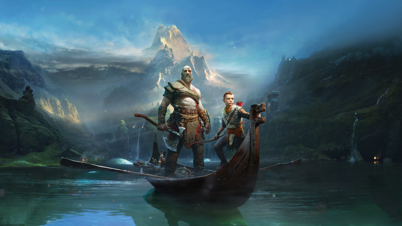 God of War, Kratos, Playstation 4, Adventure Game, pc Game. Wallpaper in 1366x768 Resolution