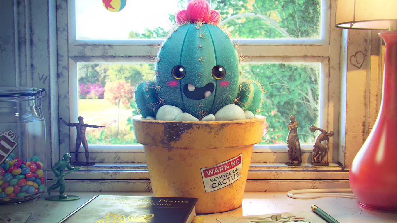 3d Cactus Fonds D'écran, Cactus, Green, Blue, Table. Wallpaper in 1366x768 Resolution