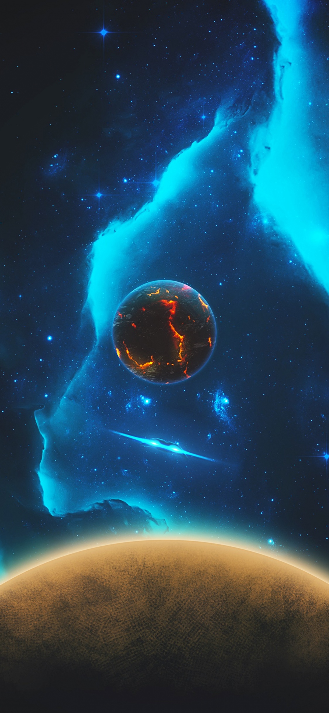 Blue and Black Planet Illustration. Wallpaper in 1125x2436 Resolution