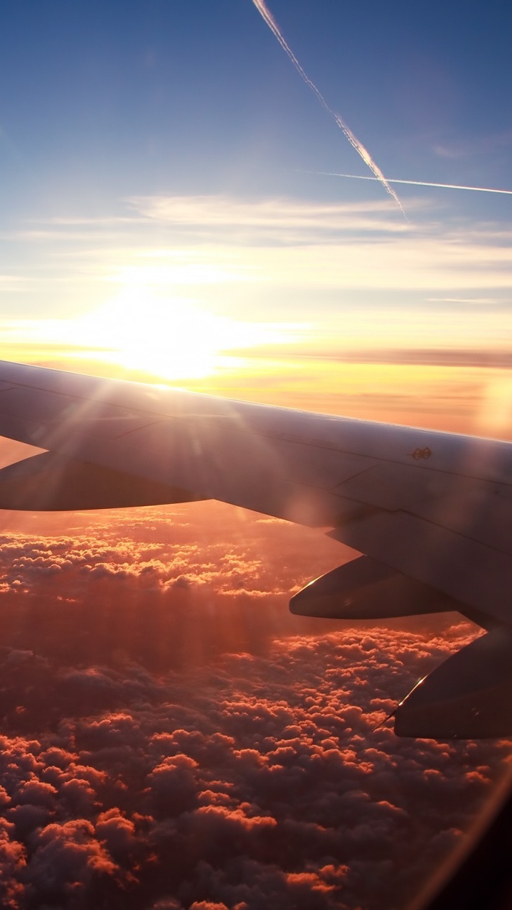 航班, 日落, 空中旅行, 气氛, 翼 壁纸 720x1280 允许