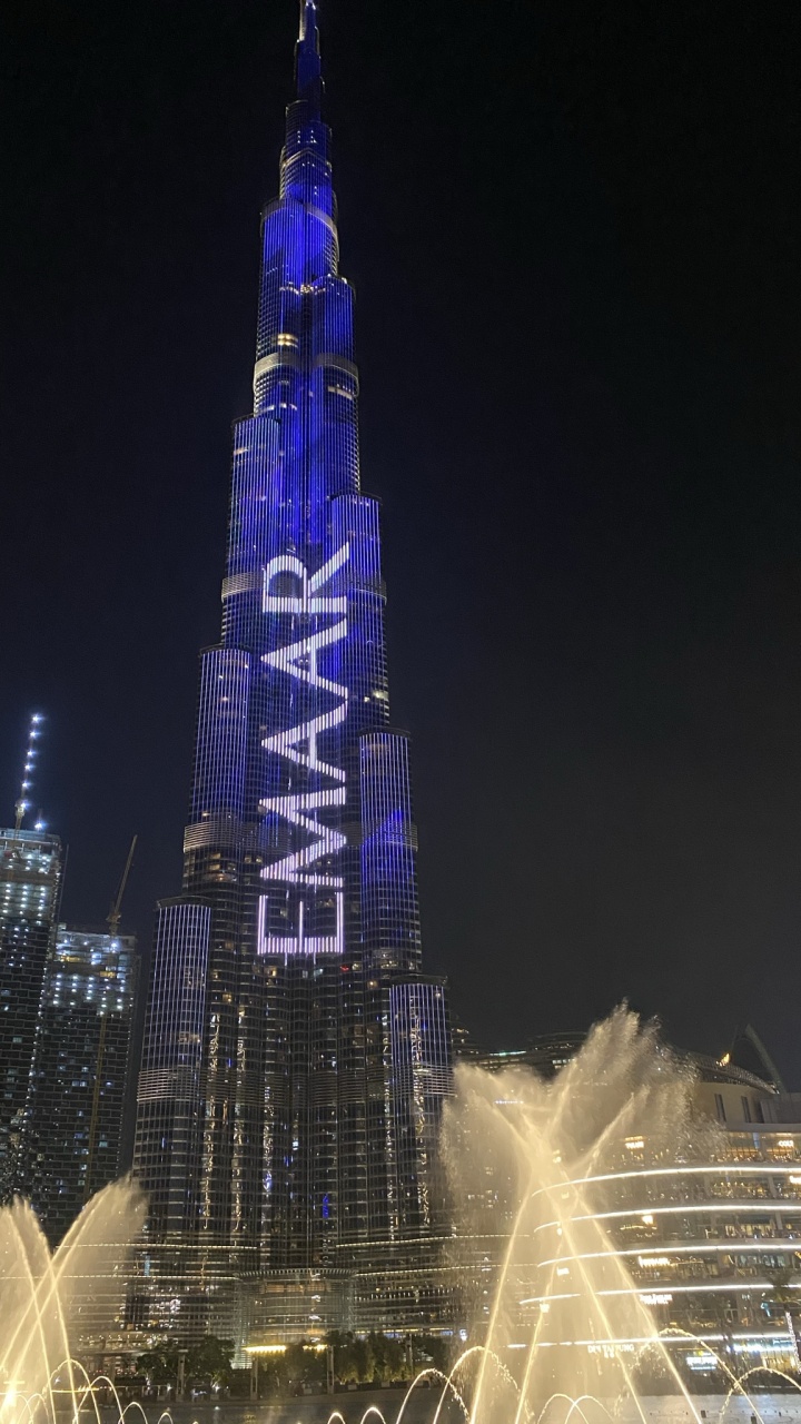 Dubaï, Burj Khalifa, Gratte-ciel, Nuit, Architecture. Wallpaper in 720x1280 Resolution