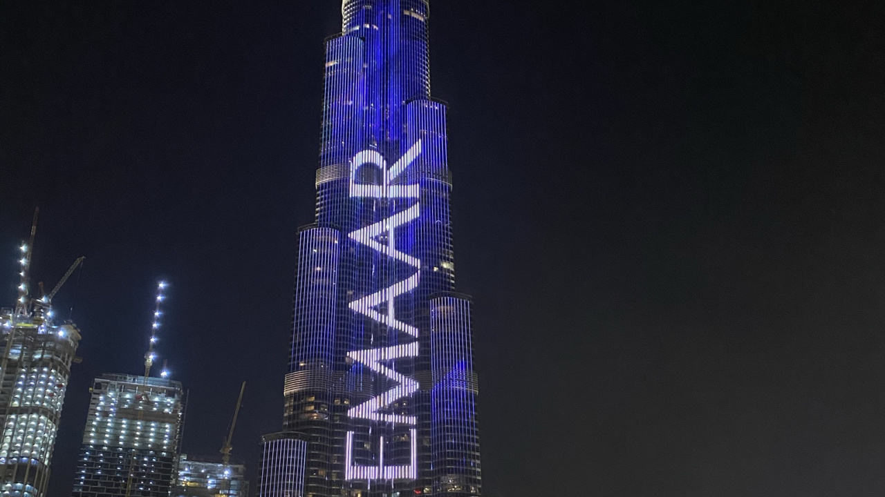 Dubai, Burj Khalifa, Wolkenkratzer, Nacht, Tower. Wallpaper in 1280x720 Resolution