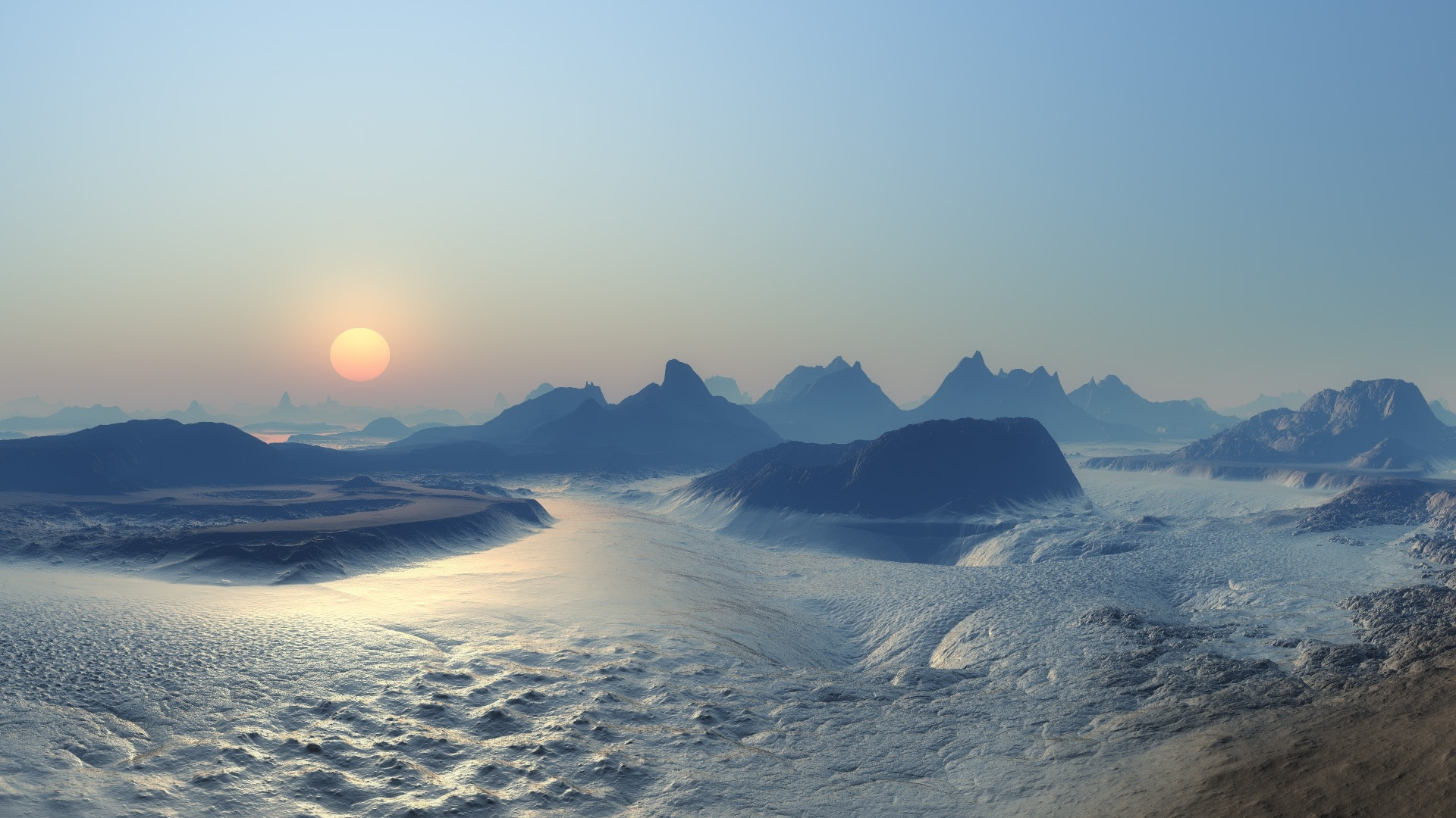 Silhouette de Montagne Pendant le Coucher du Soleil. Wallpaper in 1920x1080 Resolution