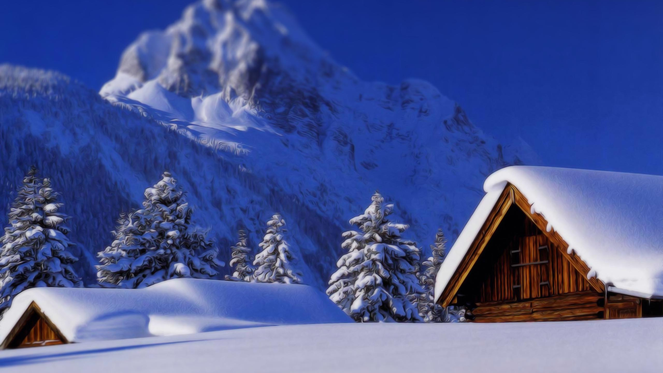 Brown Wooden House on Snow Covered Ground Near Snow Covered Mountain During Daytime. Wallpaper in 2560x1440 Resolution