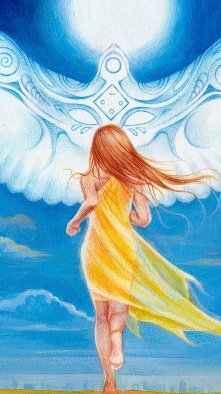 Seele, Engel, Cloud, Fabelwesen, Blau. Wallpaper in 750x1334 Resolution