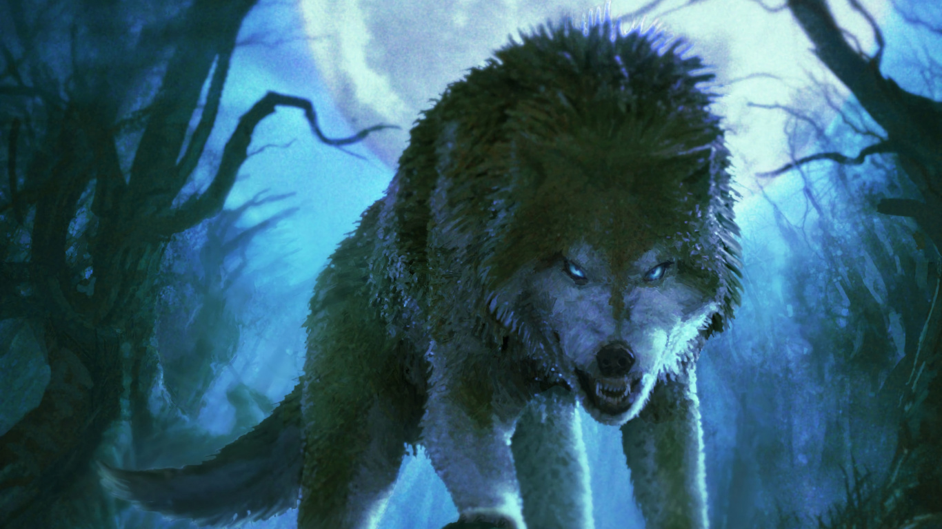 Lobo Blanco en la Hierba Marrón. Wallpaper in 1366x768 Resolution