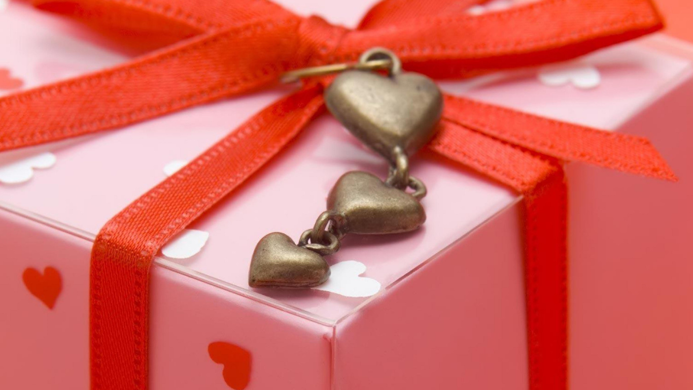 Gift, Red, Ribbon, Present, Pink. Wallpaper in 1366x768 Resolution